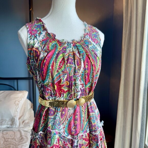 Multicolour Paisley Summer Mini Dress 100 Cotton - Picture 5 of 9